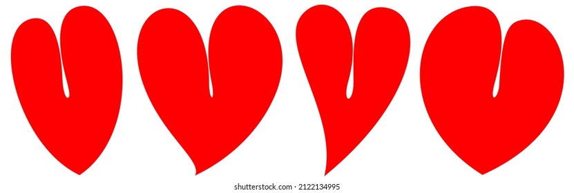 Four shapes of abstract leafy red hearts for Valentine’s day on an isolated white background