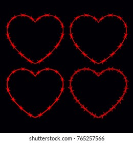 Four Shapes of Heart. Vector Silhouette of Barbed Wire. Isolated