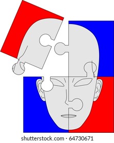 Four sheets forming a face puzzle