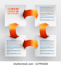 Four sheets of paper for sample text with red arrows on a white background. Vector illustration. EPS 10