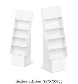 Four shelf side display with base for sale point. Vector illustration on a white background. Can be use for template your design, promotion, advertising. EPS10.	
