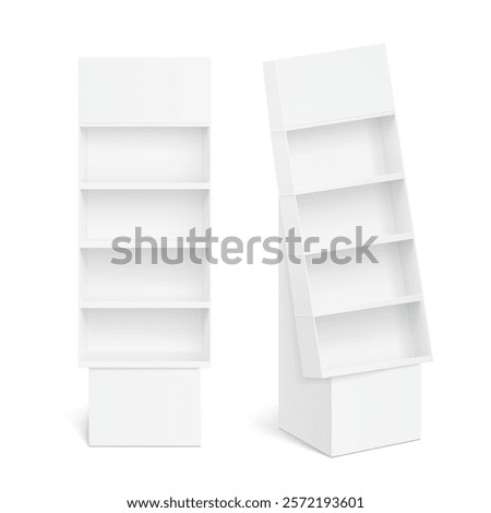 Four shelf side display with base for sale point. Vector illustration on a white background. Can be use for template your design, promotion, advertising. EPS10.	