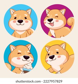 four shiba inu animals characters