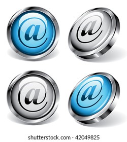 Cuatro botones web brillantes con símbolos arobase