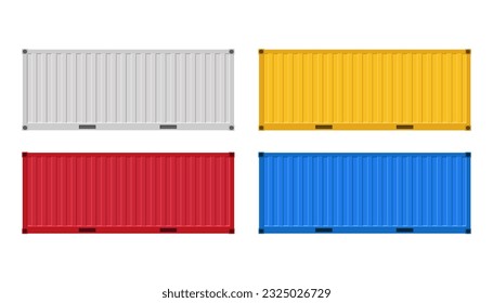 Four shipping containers. Set of cargo containers in different colors. Vector illustration. Isolated on a white background.
