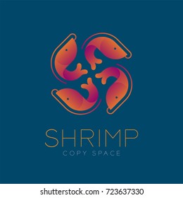 Four Shrimp symbol icon set orange violet gradient color design illustration isolated on blue color background with Shrimp text and copy space, vector eps10