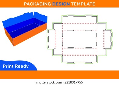 Four side rollover box,Tray box die cut template and 3d vector