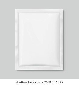 Four side seal sachet bag mockup. Flat lay view. Vector illustration isolated on grey background. Can be use for template your design, presentation, promo, ad. EPS10.