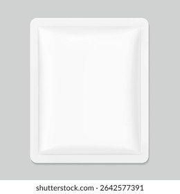 Four side seal sachet bag mockup. Flat lay view. Vector illustration isolated on grey background. Can be use for template your design, presentation, promo, ad. EPS10.