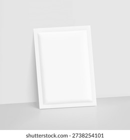 Four side seal sachet bag with tear notch mockup. Half side view. Vector illustration isolated on grey background. Can be use for template your design, presentation, promo, ad. EPS10.