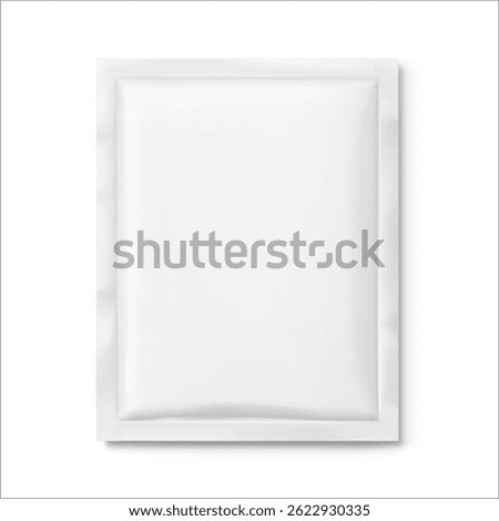 Four side seal sachet bag mockup. Flat lay view. Vector illustration isolated on white background. Can be use for template your design, presentation, promo, ad. EPS10.