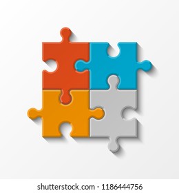 Four sided 3d puzzle presentation banner. Abstract puzzle infographic template with explanatory text field business statistics. Vector 4 pieces puzzles illustration Section four compare service banner