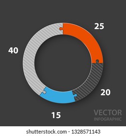 Four sided 3d round puzzle presentation. Abstract puzzle infographic template explanatory text business statistic. Vector 4 pieces puzzles illustration. Section four circle compare service banner
