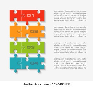 Four sided 3d round puzzle presentation. Abstract puzzle infographic template explanatory text business statistic. Vector 4 pieces puzzles illustration. Section four circle compare service banner