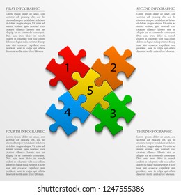 Four sided 3d square puzzle presentation. Abstract puzzle infographic template explanatory text field for business statistics. Vector 4 pieces puzzles illustration. Section four compare service banner