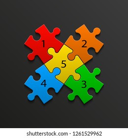 Four sided 3d square puzzle presentation. Abstract puzzle infographic template explanatory text field for business statistics. Vector 4 pieces puzzles illustration. Section four compare service banner