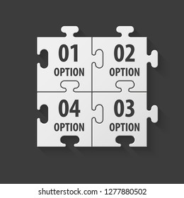 Four sided 3d square puzzle presentation. Abstract puzzle infographic template explanatory text field for business statistics. Vector 4 pieces puzzles illustration. Section four compare service banner
