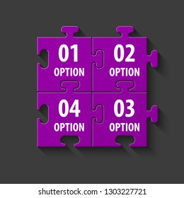 Four sided 3d square puzzle presentation. Abstract puzzle infographic template explanatory text field for business statistics. Vector 4 pieces puzzles illustration. Section four compare service banner
