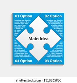 Four sided 3d square puzzle presentation. Abstract puzzle infographic template explanatory text field for business statistics. Vector 4 pieces puzzles illustration. Section four compare service banner