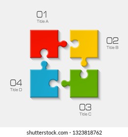 Four sided 3d square puzzle presentation. Abstract puzzle infographic template explanatory text field for business statistics. Vector 4 pieces puzzles illustration. Section four compare service banner
