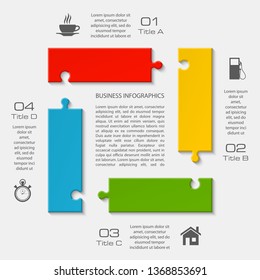 Four sided 3d square puzzle presentation. Abstract puzzle infographic template explanatory text field for business statistics. Vector 4 pieces puzzles illustration. Section four compare service banner