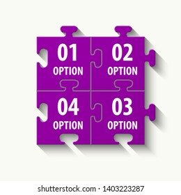 Four sided 3d square puzzle presentation. Abstract puzzle infographic template explanatory text field for business statistics. Vector 4 pieces puzzles illustration. Section four compare service banner