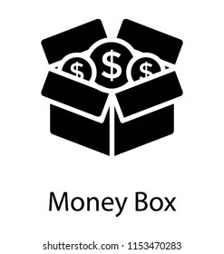 
A four  sided cover box having dollars inside symbolizing money box 

