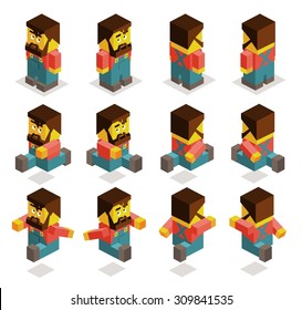 four sided farmer set. isometric art