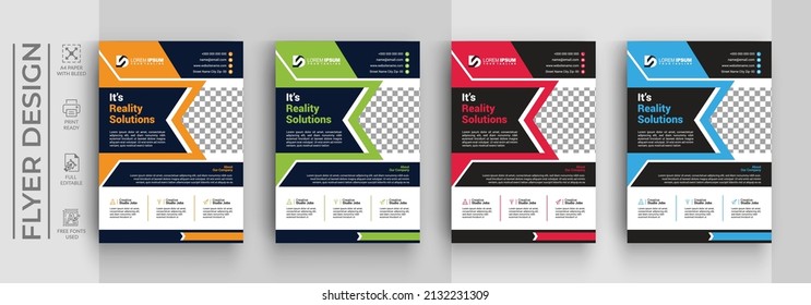 Four sided flyer template design with abstract style and minimalist style use for cover modern layout, two colors scheme, vector template in A4 size - Vector