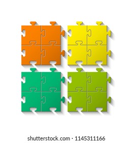 Four sided puzzle presentation. Abstract puzzle infographic template explanatory text field for business statistics. Vector four pieces puzzles illustration background. Section compare service banner