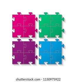 Four sided puzzle presentation. Abstract puzzle infographic template explanatory text field for business statistics. Vector four pieces puzzles illustration background. Section compare service banner