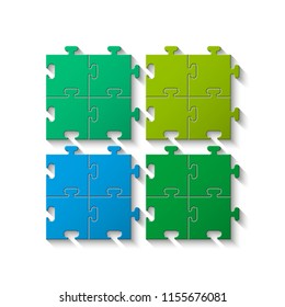 Four sided puzzle presentation. Abstract puzzle infographic template explanatory text field for business statistics. Vector four pieces puzzles illustration background. Section compare service banner