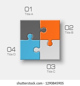 Four sided puzzle presentation. Abstract puzzle infographic template explanatory text field for business statistics. Vector 4 pieces puzzles illustration. Section four compare service banner