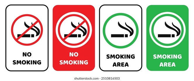 Four signs that say no smoking. The signs are red, green, and black