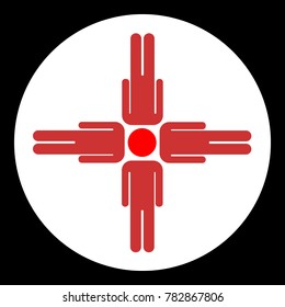 Four silhouette of a man United one head, perpendicular. The idea of unity, collective thinking, and teamwork.