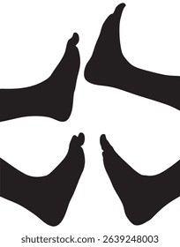 Four Silhouetted Human Feet in Geometric Arrangement on White Background