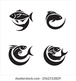 Four Silhouettes of Fish vector eps illustration on white background