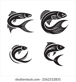 Four Silhouettes of Fish vector eps illustration on white background