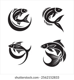 Four Silhouettes of Fish vector eps illustration on white background