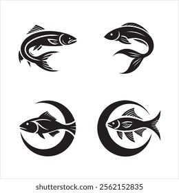 Four Silhouettes of Fish vector eps illustration on white background