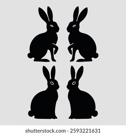 Four Silhouettes of Rabbits Facing Each Other. Easter Bunny Silhouette Design