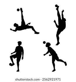 
four silhouettes of sepak takraw players' movements