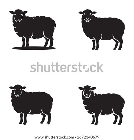 Four Silhouettes of Sheep on a White Background
