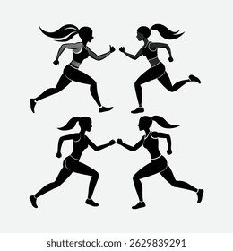Four Silhouettes of Women Running, Perfect for Fitness Stock.