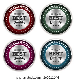 Four silver best quality badges with different colors