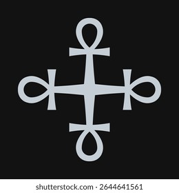 Four silver, black ankh cross symbols. A hieroglyph originating from Ancient Egypt that represents life, immortality and reincarnation.