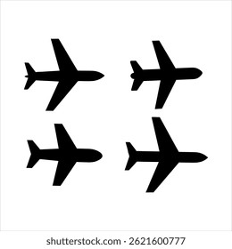 Four simple airplane silhouettes against a white background
