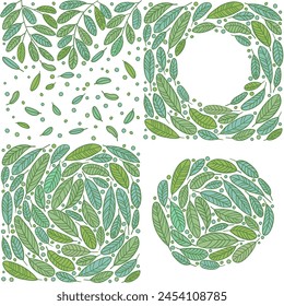 Four simple backgrounds on an environmental theme. Templates Collection  with green leaves. The theme of ecology and love for nature, nature conservation. Vector illustration