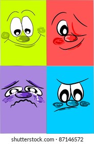 Four simple but beauty colorful face - symbol, vector