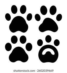 Four Simple Black Dog Paw Prints on White Background